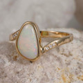 * BRIGHT NECTAR 14KT YELLOW GOLD & DIAMOND AUSTRALIAN WHITE OPAL RING