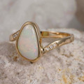 * BRIGHT NECTAR 14KT YELLOW GOLD & DIAMOND AUSTRALIAN WHITE OPAL RING