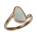 * BRIGHT NECTAR 14KT YELLOW GOLD & DIAMOND AUSTRALIAN WHITE OPAL RING