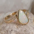 * BRIGHT NECTAR 14KT YELLOW GOLD & DIAMOND AUSTRALIAN WHITE OPAL RING