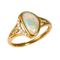 * A RENDEZVOUS 14KT YELLOW GOLD & DIAMOND AUSTRALIAN WHITE OPAL RING
