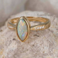 CARNIVAL SPLENDOR 14KT YELLOW GOLD & DIAMOND AUSTRALIAN WHITE OPAL RING