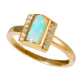* 1 EARTHS JELLY 14KT YELLOW GOLD & DIAMOND AUSTRALIAN WHITE OPAL RING