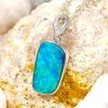 * 1 PURE BEAUTY 14KT WHITE GOLD & DIAMOND AUSTRALIAN OPAL NECKLACE