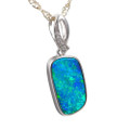* 1 PURE BEAUTY 14KT WHITE GOLD & DIAMOND AUSTRALIAN OPAL NECKLACE