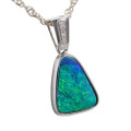 *A GLITTER SUN 14KT WHITE GOLD & DIAMOND AUSTRALIAN OPAL NECKLACE