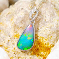 * 1 HONEYBEAD 14KT WHITE GOLD & DIAMOND AUSTRALIAN OPAL NECKLACE