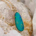 * 1 GOLDEN HUE 14KT YELLOW GOLD & DIAMOND AUSTRALIAN OPAL NECKLACE