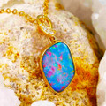 * 1 RUNNING IN THE RAIN 14KT YELLOW GOLD & DIAMOND AUSTRALIAN OPAL NECKLACE