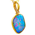 * 1 RUNNING IN THE RAIN 14KT YELLOW GOLD & DIAMOND AUSTRALIAN OPAL NECKLACE