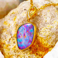 * 1 RUNNING IN THE RAIN 14KT YELLOW GOLD & DIAMOND AUSTRALIAN OPAL NECKLACE