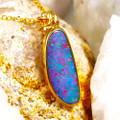 * 1 PEACHY BRIGHT 14KT YELLOW GOLD & DIAMOND AUSTRALIAN OPAL NECKLACE