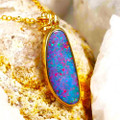 * 1 PEACHY BRIGHT 14KT YELLOW GOLD & DIAMOND AUSTRALIAN OPAL NECKLACE