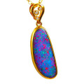 * 1 PEACHY BRIGHT 14KT YELLOW GOLD & DIAMOND AUSTRALIAN OPAL NECKLACE