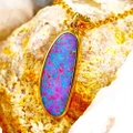 * 1 PEACHY BRIGHT 14KT YELLOW GOLD & DIAMOND AUSTRALIAN OPAL NECKLACE