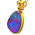 * 1 A SWEET HARMONY 14KT YELLOW GOLD & DIAMOND AUSTRALIAN OPAL NECKLACE