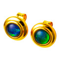 TURQUOISE TRANQUIL 18KT YELLOW GOLD PLATED AUSTRALIAN OPAL STUD EARRINGS