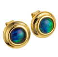 TURQUOISE TRANQUIL 18KT YELLOW GOLD PLATED AUSTRALIAN OPAL STUD EARRINGS