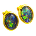 A POPPY DELIGHT 18KT YELLOW GOLD PLATED AUSTRALIAN OPAL STUD EARRINGS