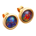 *  A PEACOCK PLUME 18KT ROSE GOLD PLATED AUSTRALIAN OPAL STUD EARRINGS