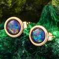*  A PEACOCK PLUME 18KT ROSE GOLD PLATED AUSTRALIAN OPAL STUD EARRINGS