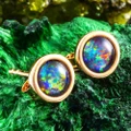 *  A PEACOCK PLUME 18KT ROSE GOLD PLATED AUSTRALIAN OPAL STUD EARRINGS