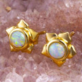 *1 A SUN FROLIC 14KT GOLD WHITE OPAL STUD EARRINGS