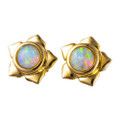 *1 A SUN FROLIC 14KT GOLD WHITE OPAL STUD EARRINGS