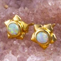 *1 A SUN FROLIC 14KT GOLD WHITE OPAL STUD EARRINGS