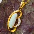 * A 1 DEEP DIVE 14KT GOLD & DIAMOND SOLID WHITE OPAL NECKLACE