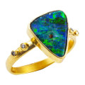 * 1 NOMINATED 14KT GOLD & DIAMOND SOLID BOULDER OPAL RING