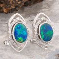 * 1 AN OCEAN BLOOM 14KT WHITE GOLD & DIAMOND  OPAL STUD EARRINGS