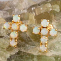 * 1 A ROSEWOOD 14KT GOLD PLATED AUSTRALIAN SOLID WHITE OPAL STUD EARRINGS