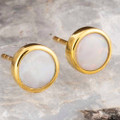 FLORA&COVE 18KT GOLD PLATED AUSTRALIAN SOLID WHITE OPAL STUD EARRINGS