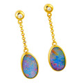 GENEVIEVELUXE 14KT GOLD & DIAMOND AUSTRALIAN OPAL DROP EARRINGS