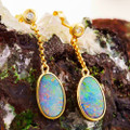 GENEVIEVELUXE 14KT GOLD & DIAMOND AUSTRALIAN OPAL DROP EARRINGS