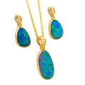 * A OLIVA GOLD 14KT GOLD & DIAMOND AUSTRALIAN OPAL MATCHING SET