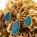* A OLIVA GOLD 14KT GOLD & DIAMOND AUSTRALIAN OPAL MATCHING SET