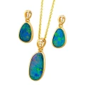 * A OLIVA GOLD 14KT GOLD & DIAMOND AUSTRALIAN OPAL MATCHING SET