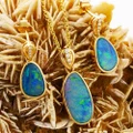 * A OLIVA GOLD 14KT GOLD & DIAMOND AUSTRALIAN OPAL MATCHING SET