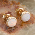 CHAMPAIGN POWDER 14KT GOLD  & DIAMOND NATURAL AUSTRALIAN WHITE OPAL STUD EARRINGS