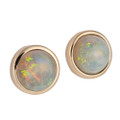 * BRIGHT ROYAL BALL 14KT GOLD NATURAL AUSTRALIAN WHITE OPAL STUD EARRINGS