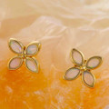 ENCHANTED FLOWER 14KT GOLD  & DIAMOND NATURAL AUSTRALIAN WHITE OPAL STUD EARRINGS