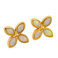 ENCHANTED FLOWER 14KT GOLD  & DIAMOND NATURAL AUSTRALIAN WHITE OPAL STUD EARRINGS