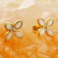 ENCHANTED FLOWER 14KT GOLD  & DIAMOND NATURAL AUSTRALIAN WHITE OPAL STUD EARRINGS