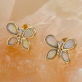 * 1 CONFETTI GARDEN 14KT GOLD  & DIAMOND AUSTRALIAN NATURAL WHITE OPAL STUD EARRINGS