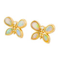 * 1 CONFETTI GARDEN 14KT GOLD  & DIAMOND AUSTRALIAN NATURAL WHITE OPAL STUD EARRINGS