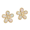 CRYSTAL GARDEN 14KT GOLD  & DIAMOND SOLID WHITE OPAL STUD EARRINGS