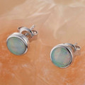POWDER FANTASY  14KT GOLD  & DIAMOND AUSTRALIAN WHITE OPAL STUD EARRINGS