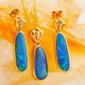 OCEAN'S GOLD 14KT YELLOW GOLD & DIAMOND AUSTRALIAN  OPAL JEWELLERY SET